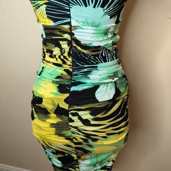 Cache Floral Bodycon Dress Keyhole High Neck Short Sleeve Stretch - Picture 13 of 14